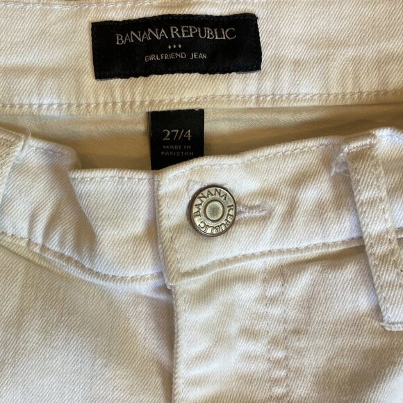 Banana Republic Girlfriend Jeans Slit Knee Fray Sz 27/4 White #45R - Picture 6 of 8